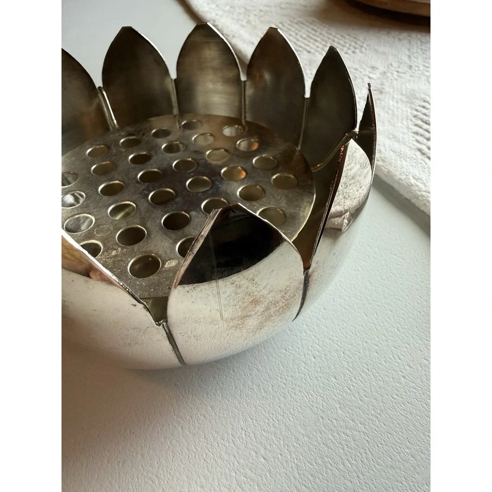 Vintage Silverplated Lotus Flower Frog Vase Made in Italy